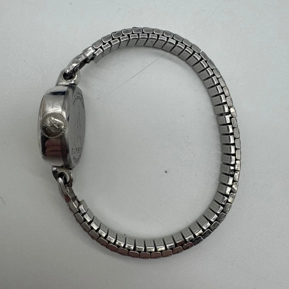 Hamilton Vintage Womens Cocktail Watch 10K RGP Bezel Silver Tone Oval Working